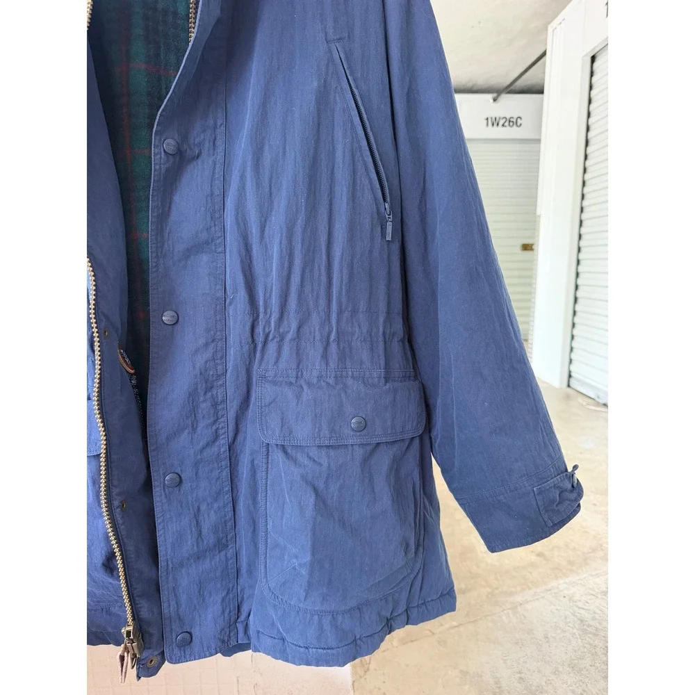 LL Bean Cotton Nylon Baxter State Parka XL Navy Blue Wool Plaid Lined Vintage